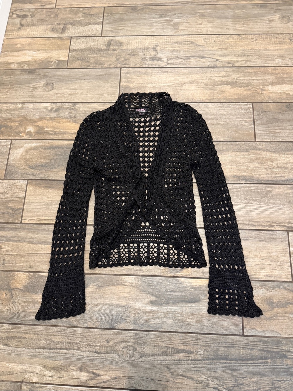 XOXO Collection Open Knit Black Crocheted Long-Sleeve Cardigan